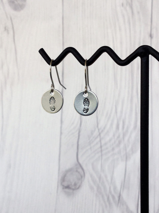Boot Print Round Stainless Steel Earrings