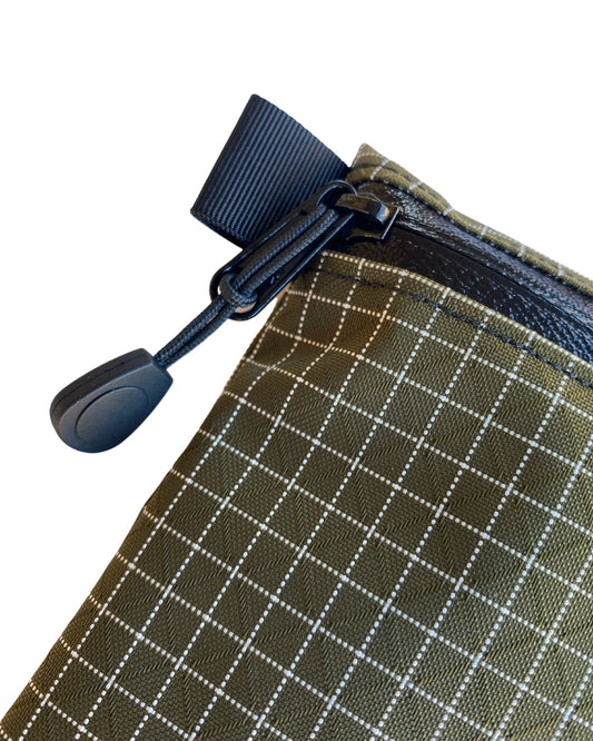 5"x7" Olive Green HDPE Gridstop Zipper Pouch - Ultralight Pouch - Dyneema Gridstop Pouch - Ultralight Backpacking Gear - Hiking Pouch