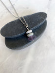3 Stone and Lavender Glass Cairn Necklace - Purple Glass and Pebble Necklace - Beach Stone Necklace - Stacked Rock Necklace - Trail Marker