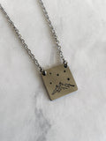 Mountains and Stars Square Necklace - Mountains Steel Stamped Necklace - Adventure Necklace - Hiker Gift - Stainless Steel Necklace