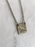 Mountains and Stars Square Necklace - Mountains Steel Stamped Necklace - Adventure Necklace - Hiker Gift - Stainless Steel Necklace