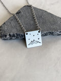 Mountains and Stars Square Necklace - Mountains Steel Stamped Necklace - Adventure Necklace - Hiker Gift - Stainless Steel Necklace