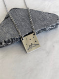 Mountains and Stars Square Necklace - Mountains Steel Stamped Necklace - Adventure Necklace - Hiker Gift - Stainless Steel Necklace
