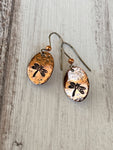 Oval Copper Dragonfly Earrings - Hammered Dragonfly Earrings - Dragonfly Jewelry - Boho Dragonfly Earrings -  Rustic Dragonfly Earrings