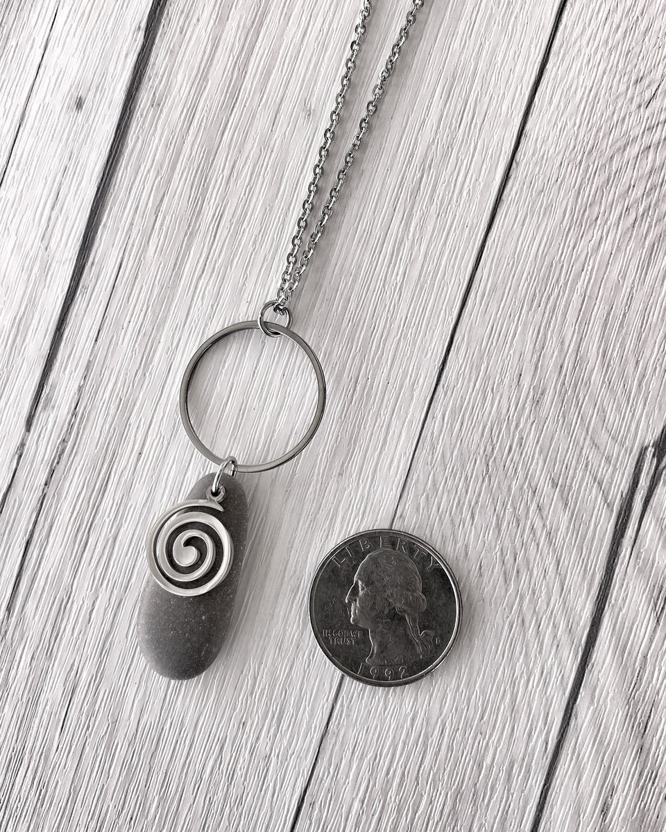 Minimalist Stone & Spiral Stainless Steel Necklace – Riveted Oak Designs
