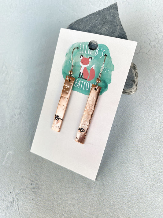 Ellie B's Creations - Hammered Copper Split Arrow Earrings - Archery Earrings - Hand Stamped Dangle Earrings - Long Copper Earrings