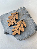 Wood Oak Leaf Earrings  - White Oak Engraved Feather Earrings - Laser Cut Earrings - Oak Leaf Dangle Earrings - Oak Dangle Earrings