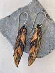 Wood Feather Earrings  - White Oak Engraved Feather Earrings - Laser Cut Earrings - Feather Dangle Earrings - Oak Dangle Earrings