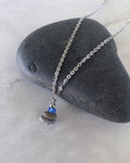 Delicate 3 Stone Periwinkle Glass & Flat Pebble Cairn Necklace