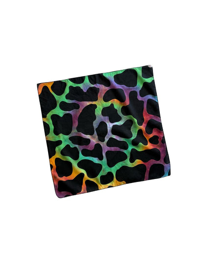 Ellie B's Creations - Rainbow Cow Print Tie Dye Bandanna - Tie Dye Handkerchief - 100% Cotton Bandana - Colorful Bandana