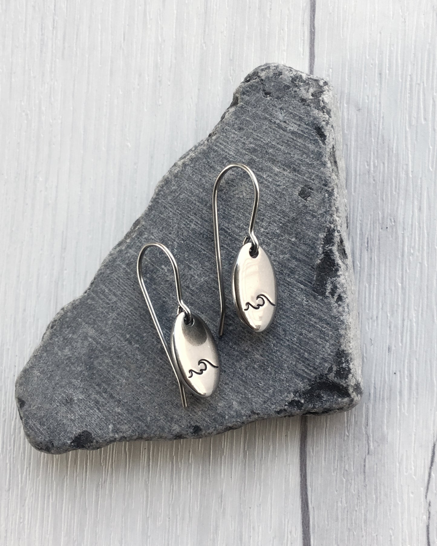 Double Wave Oval Stainless Steel Earrings