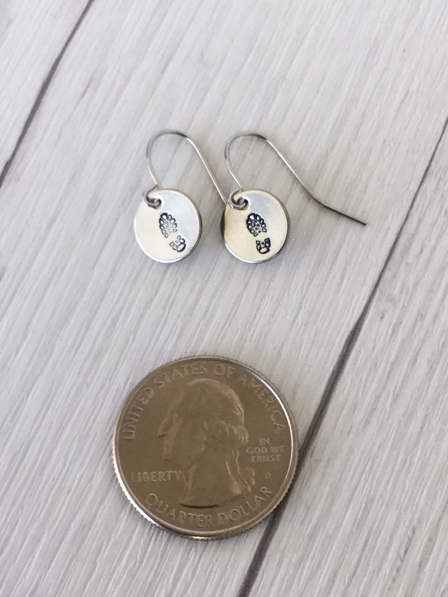 Boot Print Round Stainless Steel Earrings