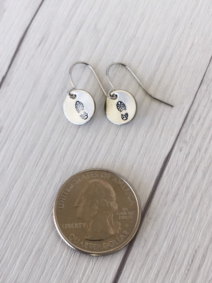Boot Print Round Stainless Steel Earrings