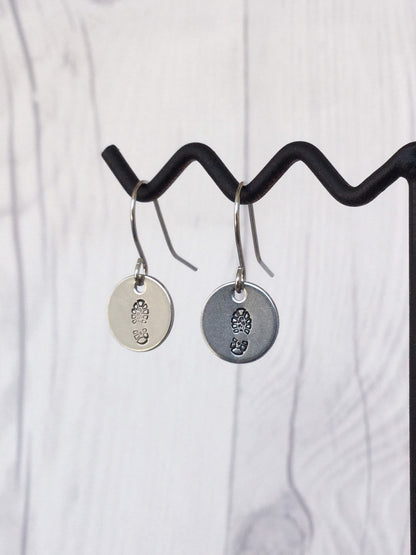 Boot Print Round Stainless Steel Earrings