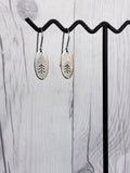 Long Curved Pine Tree Oval Stainless Steel Earrings
