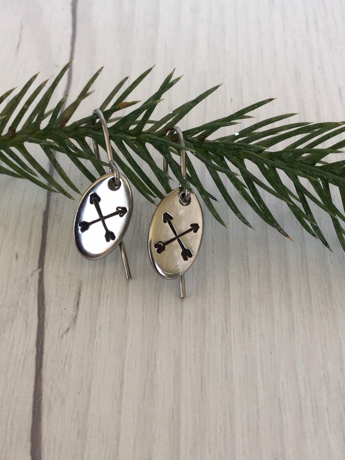 Crossed Arrows Oval Stainless Steel Earrings