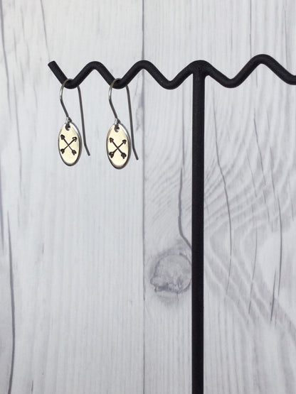 Crossed Arrows Oval Stainless Steel Earrings