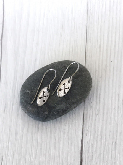 Crossed Arrows Oval Stainless Steel Earrings