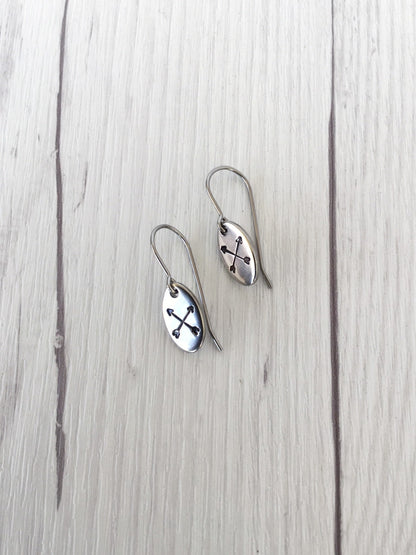 Crossed Arrows Oval Stainless Steel Earrings
