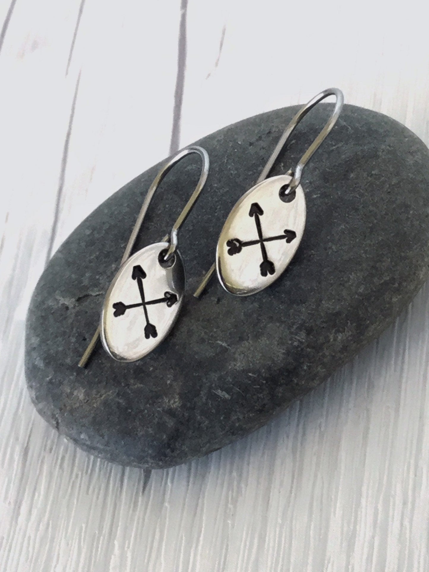 Crossed Arrows Oval Stainless Steel Earrings