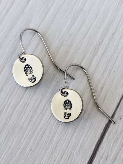 Boot Print Round Stainless Steel Earrings