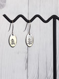 Straight Pine Tree Oval Stainless Steel Earrings