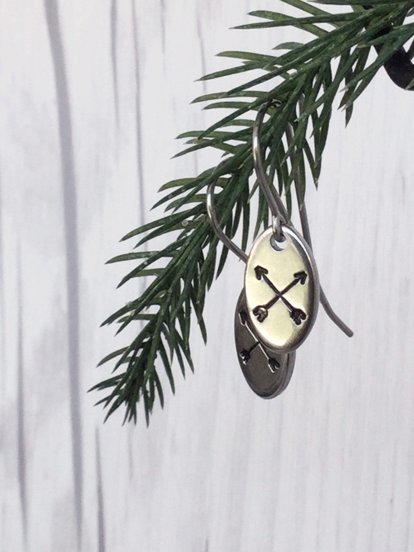 Crossed Arrows Oval Stainless Steel Earrings