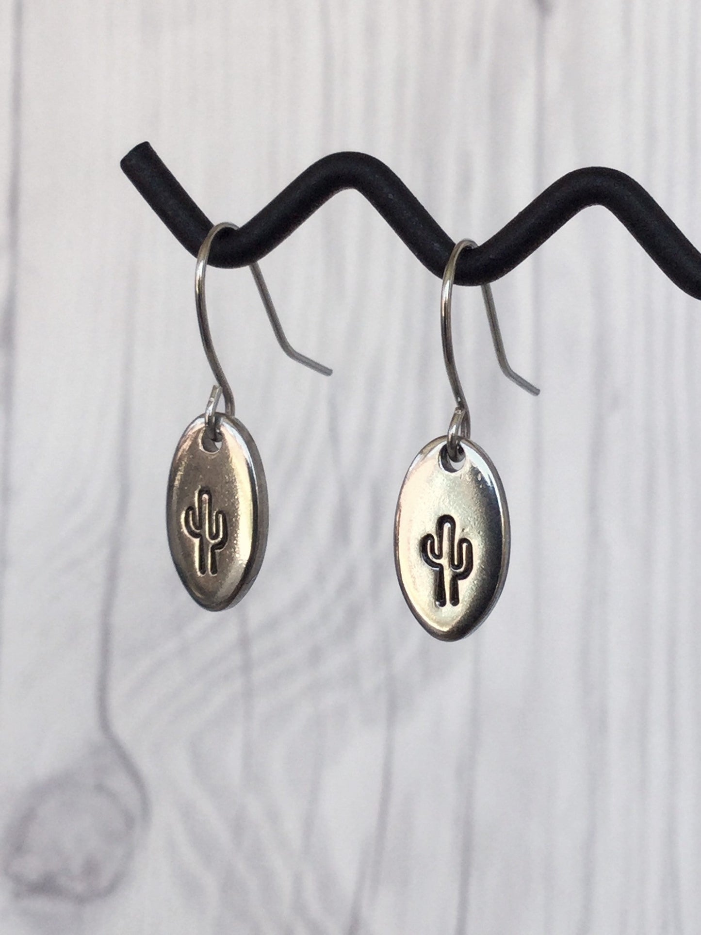Cactus Steel Earrings - Riveted Oak Designs