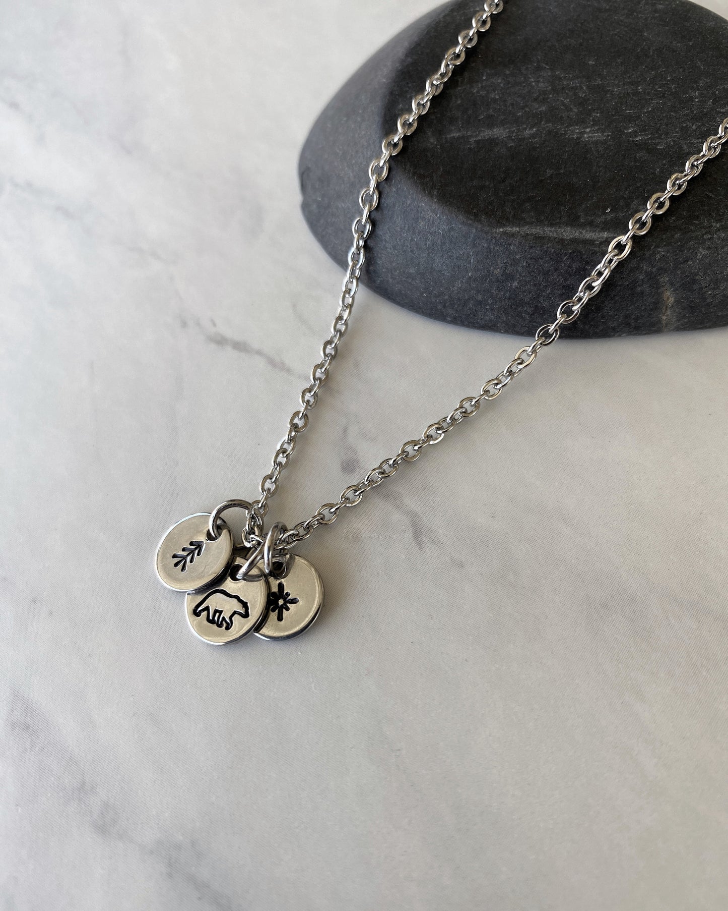 Bear Star Pine Necklace - Wilderness Charm Necklace - 18" Stainless Steel Travel Necklace - Traveler Gift  - Minimalist Hiker Necklace