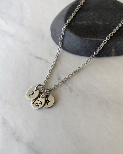 Bear Star Pine Necklace - Wilderness Charm Necklace - 18" Stainless Steel Travel Necklace - Traveler Gift  - Minimalist Hiker Necklace