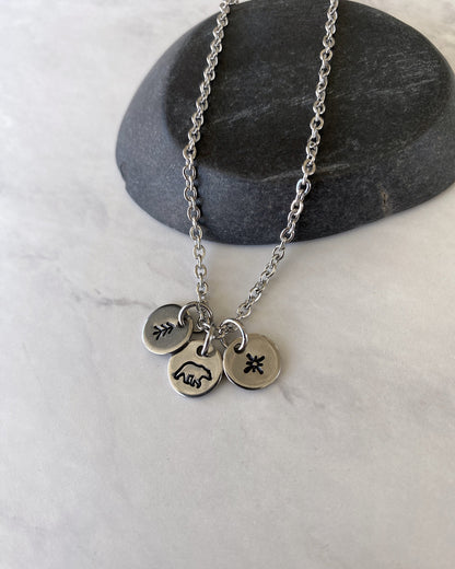 Bear Star Pine Necklace - Wilderness Charm Necklace - 18" Stainless Steel Travel Necklace - Traveler Gift  - Minimalist Hiker Necklace