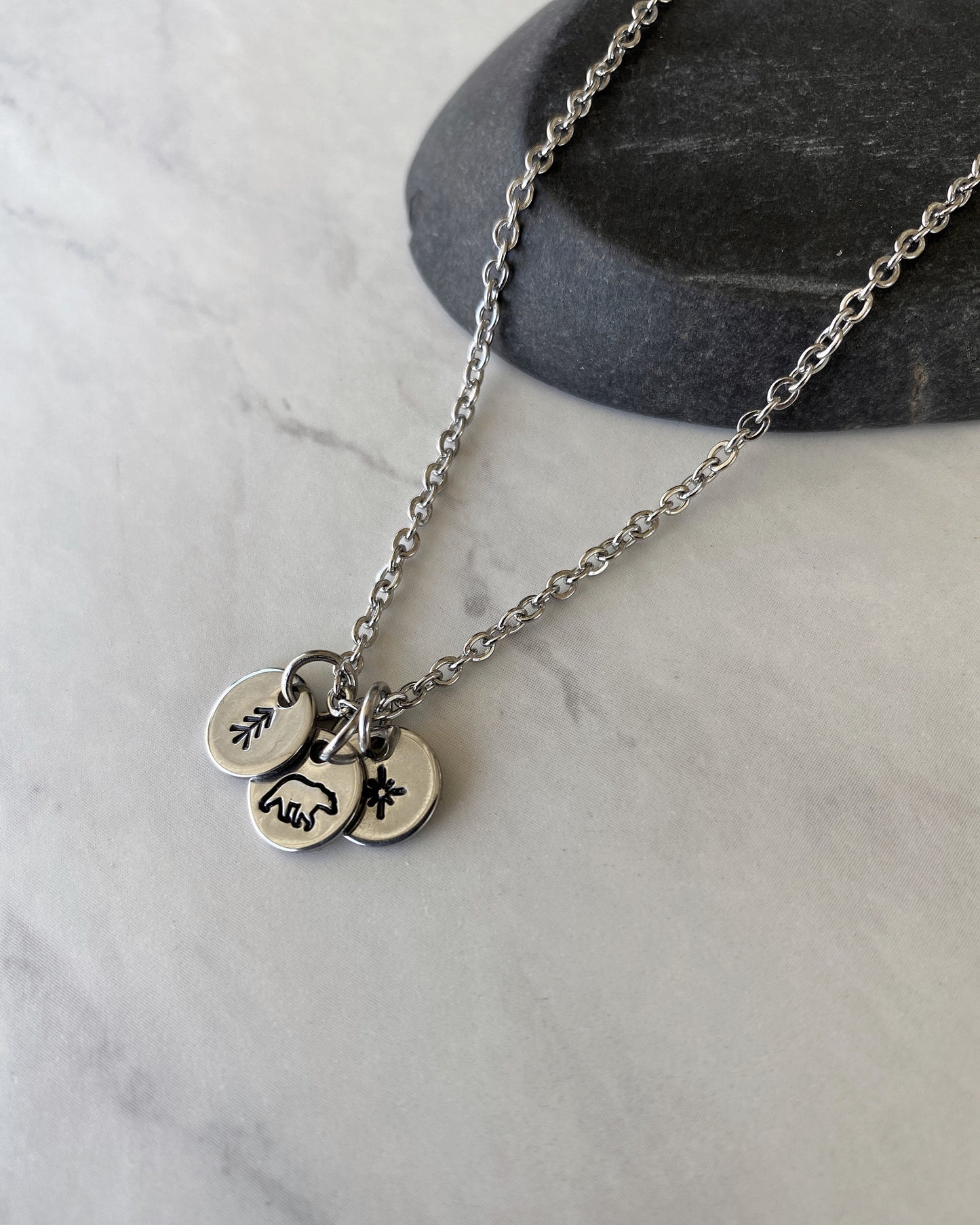 Bear Star Pine Necklace - Wilderness Charm Necklace - 18" Stainless Steel Travel Necklace - Traveler Gift  - Minimalist Hiker Necklace