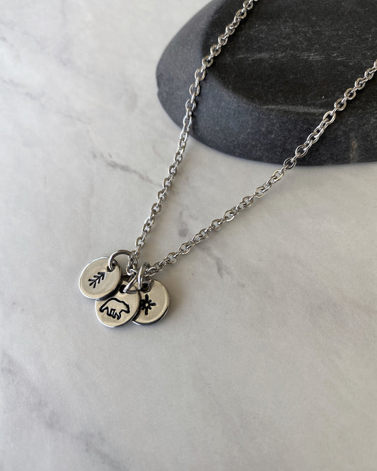 Bear Star Pine Necklace - Wilderness Charm Necklace - 18" Stainless Steel Travel Necklace - Traveler Gift  - Minimalist Hiker Necklace