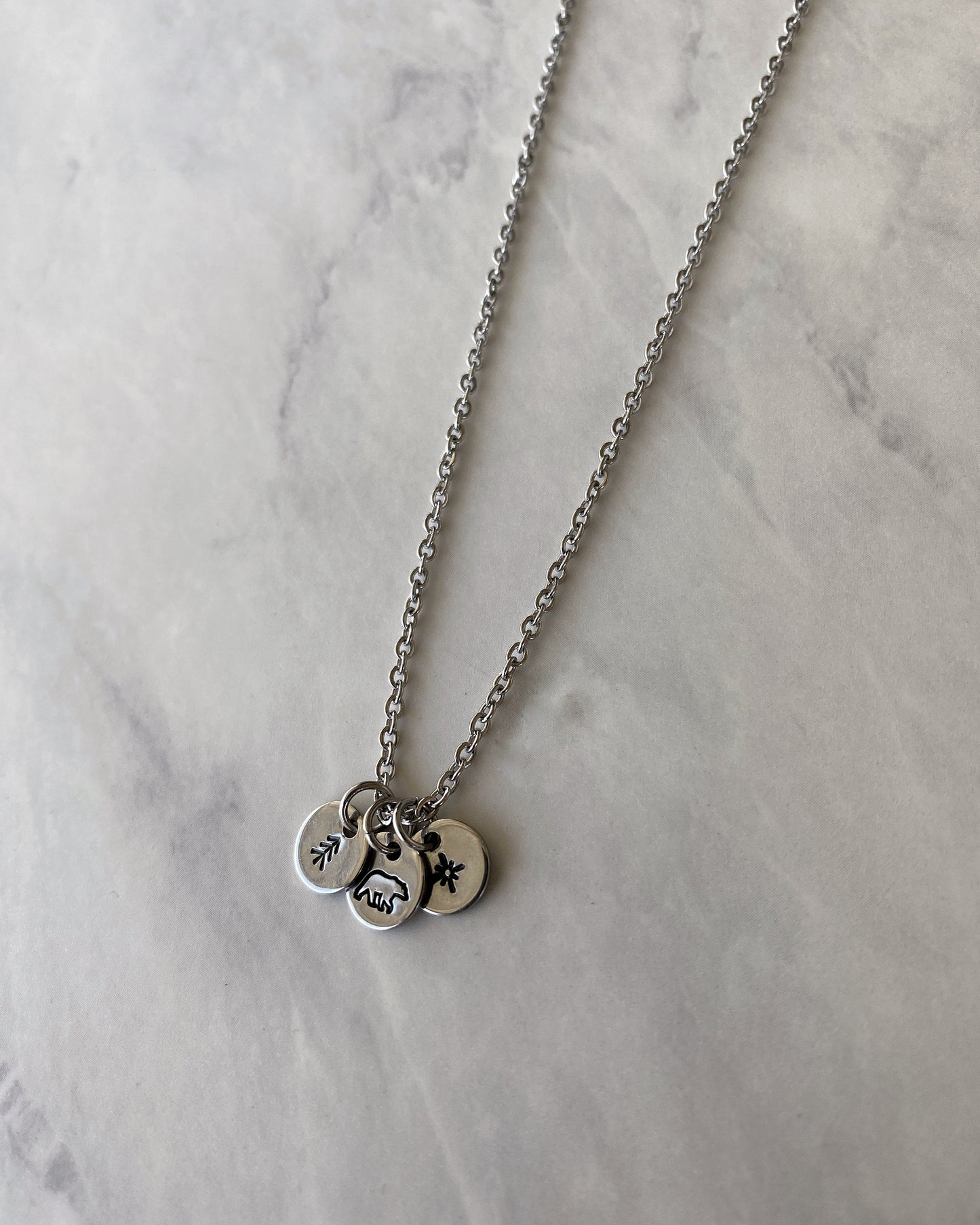 Bear Star Pine Necklace - Wilderness Charm Necklace - 18" Stainless Steel Travel Necklace - Traveler Gift  - Minimalist Hiker Necklace