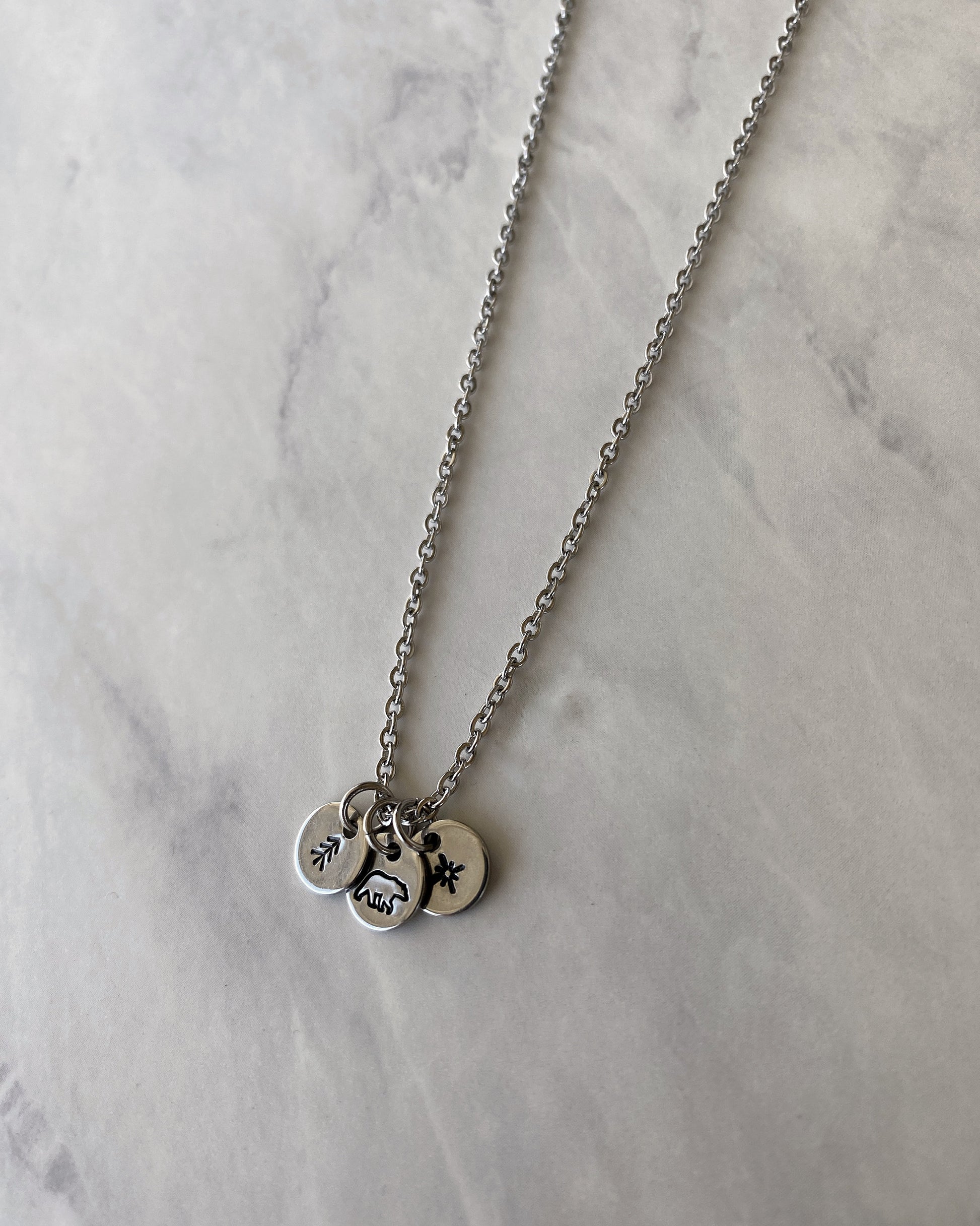 Bear Star Pine Necklace - Wilderness Charm Necklace - 18" Stainless Steel Travel Necklace - Traveler Gift  - Minimalist Hiker Necklace