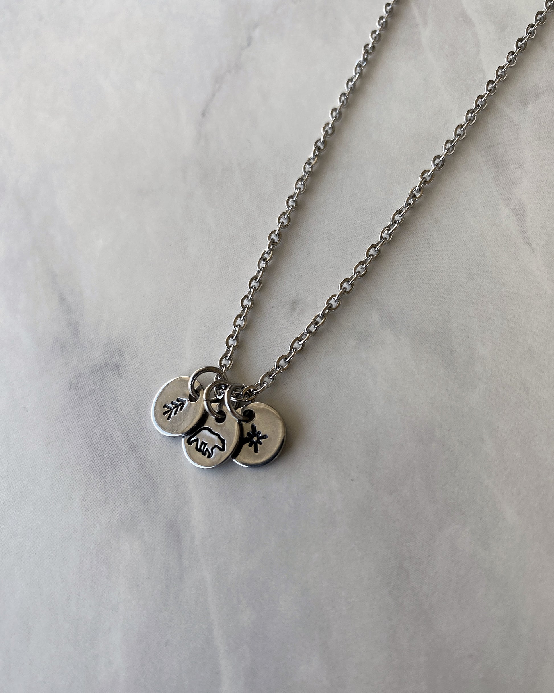 Bear Star Pine Necklace - Wilderness Charm Necklace - 18" Stainless Steel Travel Necklace - Traveler Gift  - Minimalist Hiker Necklace