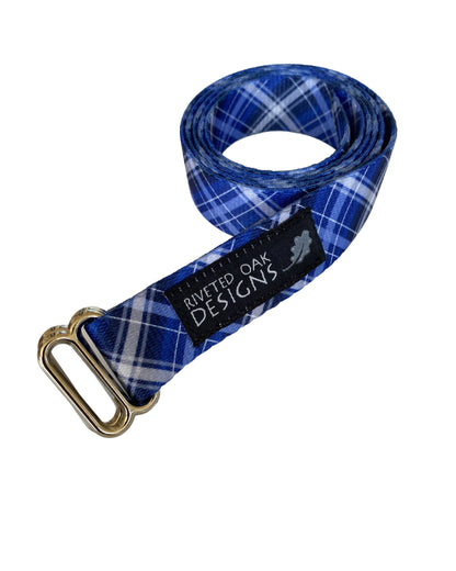 Blue Plaid Webbing Double Slider Belt - 1" Blue Hiking Belt - Backpacking Belt - Fun Belt - Hiking Gear - Backpacking Gear