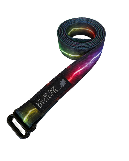 Rainbow Lightning Webbing Double Slider Belt - 1" Rainbow Hiking Belt - Backpacking Belt - Fun Belt - Hiking Gear - Backpacking Gear