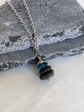3 Stone Teal Flat Cairn Necklace - Green Glass Pebble Necklace - Stainless Steel Beach Stone Necklace - Stacked Rock Necklace