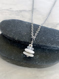 3 Stone Clear Glass Flat Cairn Necklace - Clear Glass Pebble Necklace - Stainless Steel Beach Stone Necklace - Stacked Rock Necklace