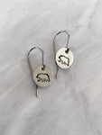 Bear Earrings - Stainless Steel Stamped Round Dangle Earrings with Bear Silhouette - Hiker Gift - Silver Bear Jewelry