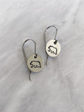 Bear Earrings - Stainless Steel Stamped Round Dangle Earrings with Bear Silhouette - Hiker Gift - Silver Bear Jewelry