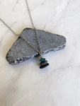 3 Stone Teal Flat Cairn Necklace - Green Glass Pebble Necklace - Stainless Steel Beach Stone Necklace - Stacked Rock Necklace