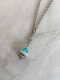 3 Stone Light Blue Flat Cairn Necklace - Blue Glass Pebble Necklace - Stainless Steel Beach Stone Necklace - Stacked Rock Necklace