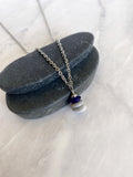3 Stone Indigo Flat Cairn Necklace - Blue Glass Pebble Necklace - Stainless Steel Beach Stone Necklace - Stacked Rock Necklace