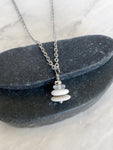 3 Stone Clear Glass Flat Cairn Necklace - Clear Glass Pebble Necklace - Stainless Steel Beach Stone Necklace - Stacked Rock Necklace