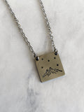 Mountains and Stars Square Necklace - Mountains Steel Stamped Necklace - Adventure Necklace - Hiker Gift - Stainless Steel Necklace