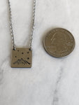 Mountains and Stars Square Necklace - Mountains Steel Stamped Necklace - Adventure Necklace - Hiker Gift - Stainless Steel Necklace