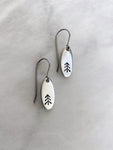 Straight Pine Tree Earrings - Camping Earrings - Silver Tree Jewelry - Stainless Steel Stamped Oval Dangle Earrings - Pine Earrings