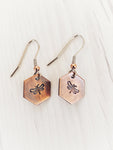 Ellie B's Creations - Copper Hexagon Dragonfly Earrings - Dragonfly Dangle Earrings - Hand Stamped Earrings  - Minimalist Dragonfly Earrings